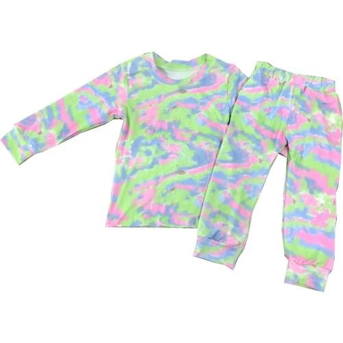 Lovely green tie dye baby long sleeve and long trouser kids 2 piece fall set