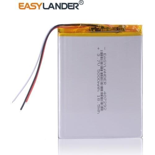 3wires 407292 3.7v 5000mah Battery For Tablet Lithium Polymer Rechargeable 7inch 8inch 9inch