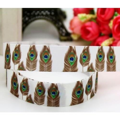7/8'' Free shipping peacock feather printed grosgrain ribbon hair bow headwear party decoration wholesale OEM 22mm H5514