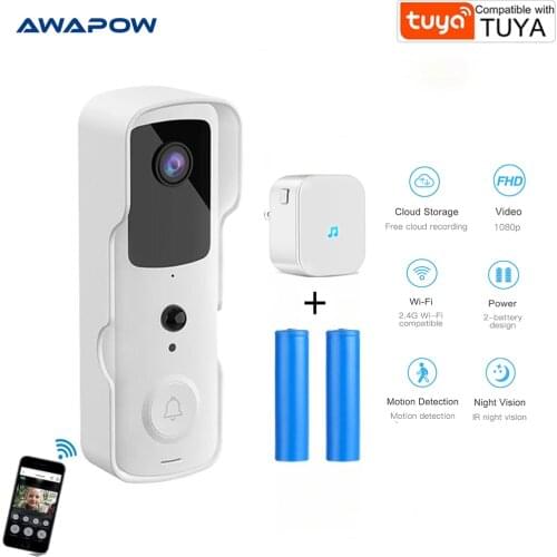 Awapow Tuya 1080P HD Video Doorbell Camera WiFi Wireless Doorbell Smart Home Door Bell Camera Outdoor Video Intercom Audio