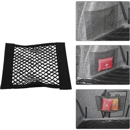 Car Trunk Rear Seat Storage Mesh Bag Automatic Organizer Double Deck Elastic Rope Net Sticker Pocket Bag