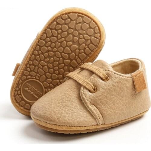 Newborn Leopard PU Lace-up Baby Shoes Baby Boy High Grade Non-slip Soft Sole Toddler Frist Waliking Shoes