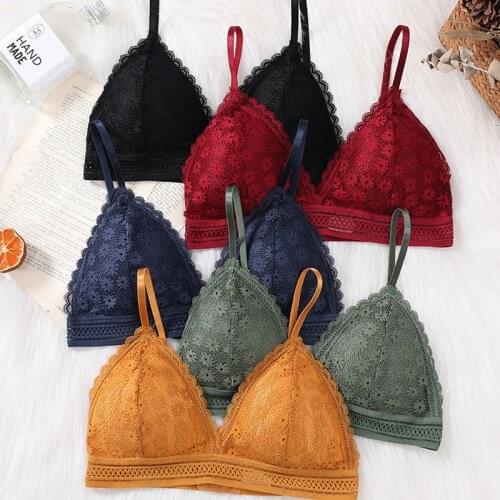 UMKA Women Lace Bra No Steel Ring Beauty Wrapped Back Chest Comfortable Daisy Brassiere Stretch Triangle Cup Padded Underwear
