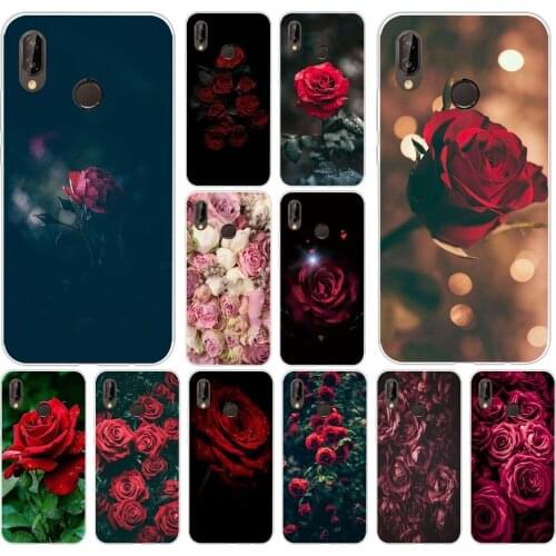27AS Red Rose Print Soft Silicone Tpu Cover phone Case for Huawei Honor 20 Pro view 10 P8 P9 Mate 10 lite 2017