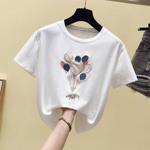 Cartoon Embroidery T Shirt Women Tshirt Female Cotton 2020 Summer Tops T-Shirt Woman Korean Fashion Clothing Tee Shirt Femme