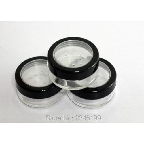 5G Black Cap Cosmetic Powder Case, Round Dormer Square Hole Screen Transparent High-Grade Cosmetic Sample Powder Case, 50pcs/lot