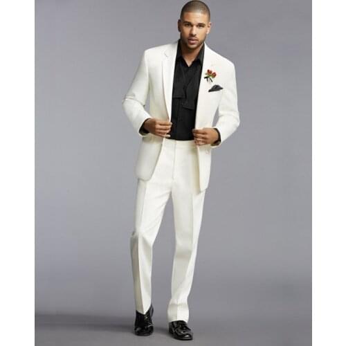 Custom Made Mens Suits Groomsmen Notch Lapel Groom Tuxedos Ivory Wedding Best Man Suit (Jacket+Pants+Tie+Hankerchief) B671