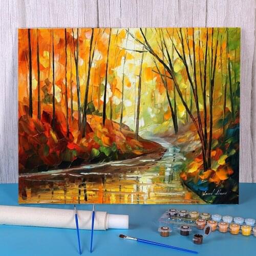Oil Painting Style Stream Coloring By Numbers Painting Package Acrylic Paints 50*70 Boards By Numbers New Design For Wholesale