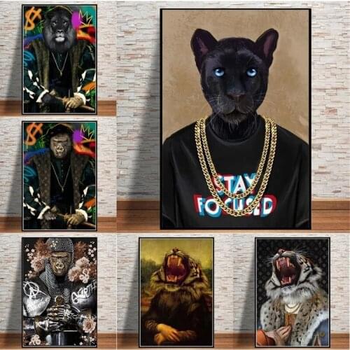 Gorilla Knight Wearing Gold Necklace Canvas Wall Painting Europe Nobility Art Prints Funny Animal Poster and Pictures Home Decor