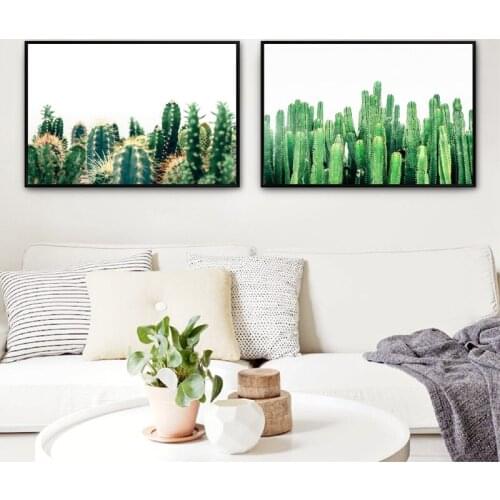 Green Cactus Canvas Art Prints Tropical Plants Poster , Dsert Art Cacti Painting Botanical Wall Pictures Living Room Home Decor