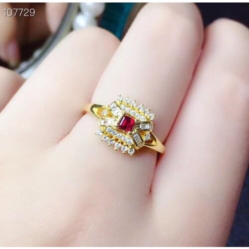 Vintage S925 Ruby Ring for Party 3mm Natural Ruby Silver Ring 925 Silver Ruby Jewelry Fashion Silver Gemstone Ring