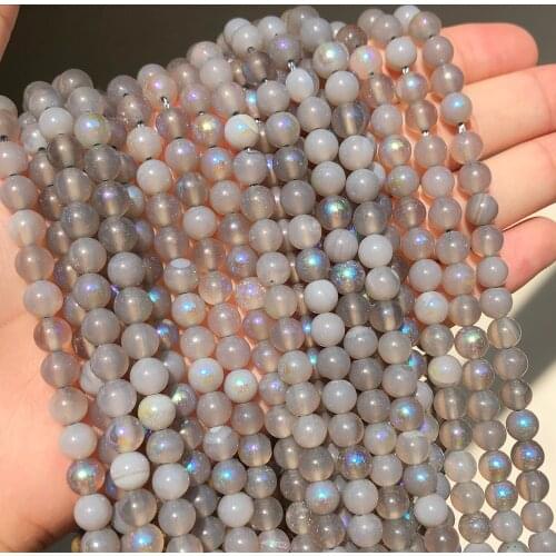 Natural Stone Grey Agates Labradorite Round Loose Spacer Beads For DIY Jewelry Making Bracelet Earrings 15''Inches 6 8 10mm