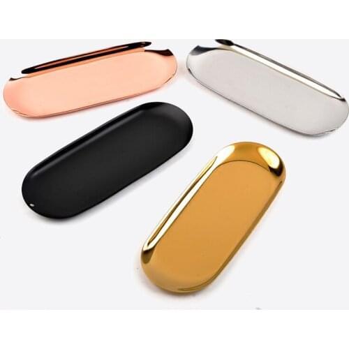 M size 23cm Nordic chic metal stainless steel brass oval storage/tea tray gold/silver/Gradient color popular product decoration
