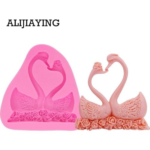 M0302 1Pcs Swan Silicone Mold Rose Cake Mould Sugar Craft Fondant Cake Decorating Tools Embossed Mold Baking Tool