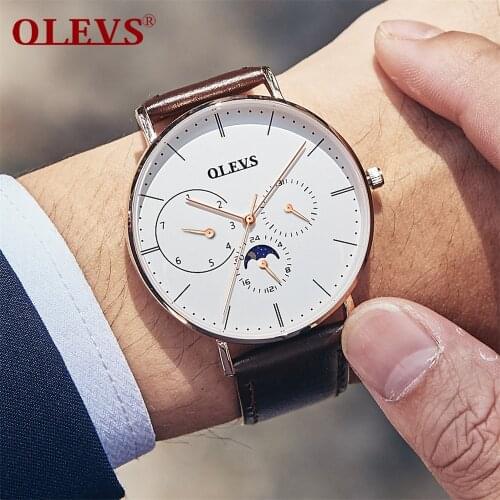 OLEVS Business Watch Men Fashion High-quality Leather Band Sport Mens Watch Clocks Quartz Wristwatches reloj hombre 2020