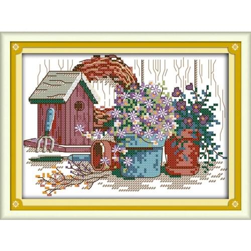Joy sunday Garden Corner(4) Stamped Cross stitch kits DMC Needlework Embroidery set DIY Handwork Fabric 14CT and 11CT