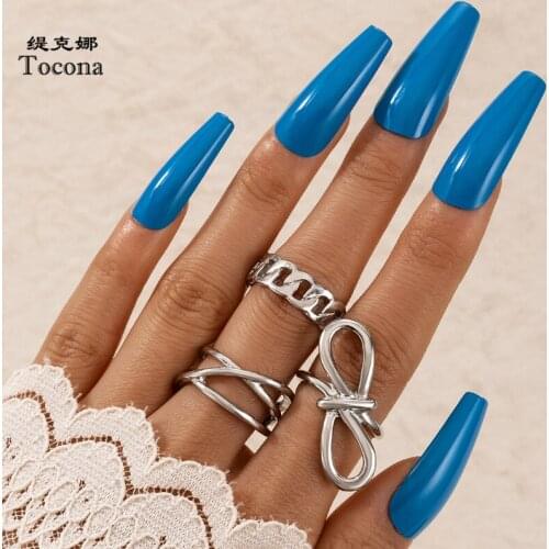 Tocona 3pcs/sets INS Simple Style Cross Joint Ring Sets for Women New Tredny Hollow Out Geometry Alloy Metal Jewelry Anillo17468