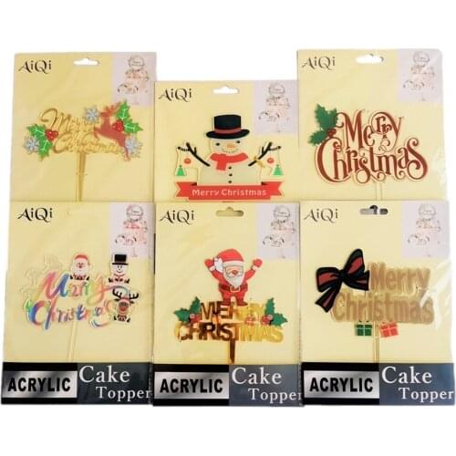 New Acrylic Merry Christmas Baking Cake Decoration Chrismas Tree Hat Gift Candy Elk Topper For Party Cupcake Dessert Accessory