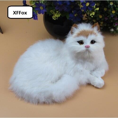 New real life lying left cat model plastic&furs yellow head cat doll gift about 21x12x16cm xf1349