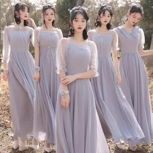 Bridesmaids Dresses Illusion V-Neck Short Jersey Pearls A-Line Floor-Length Luxury Gray Vintage Women Wedding Party Gown E511