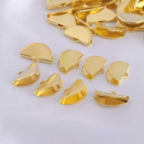 50Pcs Half Round Cord Ends Connectors Tassel Leather Caps Clamp Cord Cap Tip Fasteners Ribbon Crimps for DIY Jewelry Making