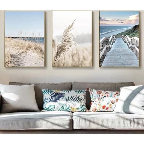 Reed grass sea landscape scandinavian poster canvas print nature landscape wall picture painting nordic style home room decor