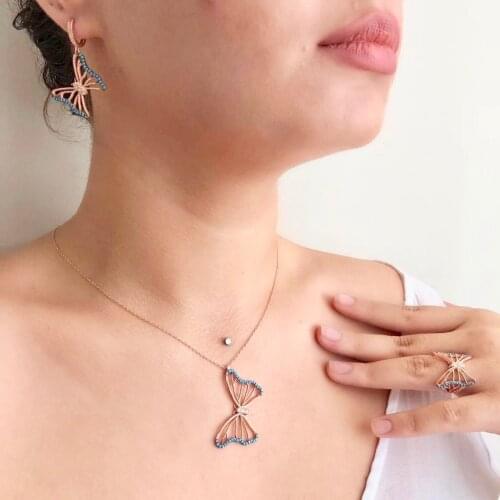 Blue is Sectioned Butterfly 925 Silver Set