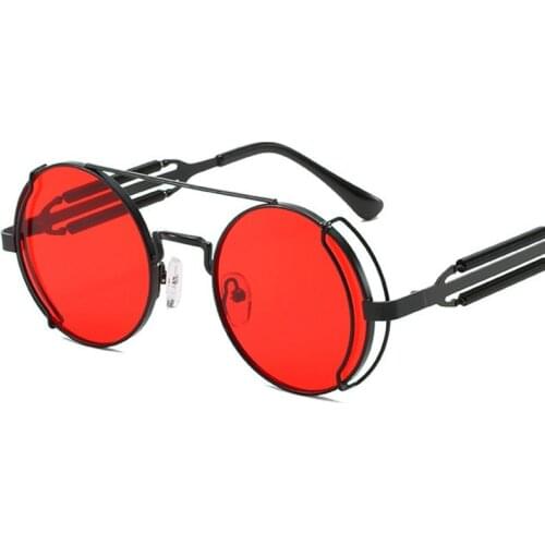 Steampunk Sunglasses Mens Retro Round Punk Sunglasses 2021 Black Metal Gothic Style Luxury Polarized Ladies UV400 Glasses