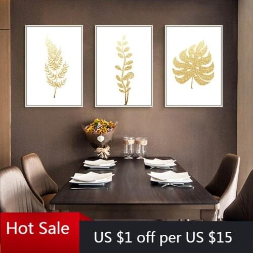Nordic Modern Minimalist Gold Leaves Canvas Painting Wall Art Decor Pictures Prints For Abstract Posters Aesthetic Room Decor