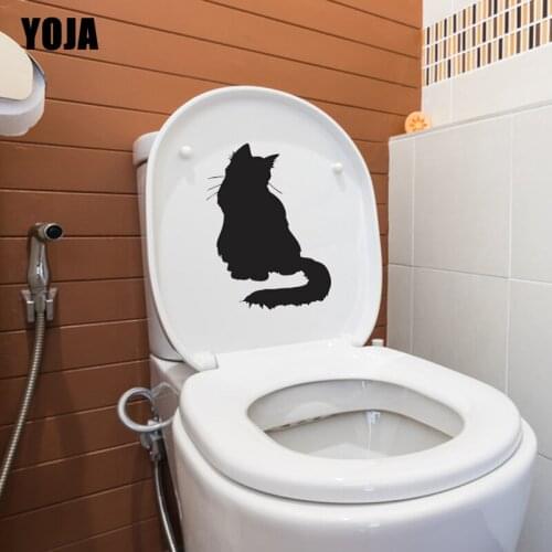 YOJA 17.5*23.4CM Cute Fluffy Cat Toilet Living Room Home Decor Wall Sticker Decal T4-0025