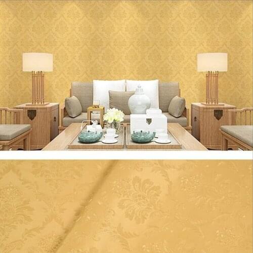 Yellow Floral Damask Self adhesive Wallpaper PVC Vinyl Waterproof Wall Paper For Home Decoration Living Room Bedroom Wall Decor