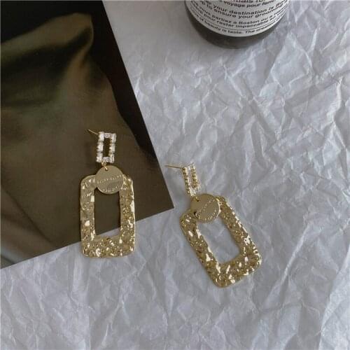 Origin Summer Punk Gold Color Metal Rectangle Dangle Earrings for Women Shiny Cubic Zircon Pendant Earring Every Day Jewelry
