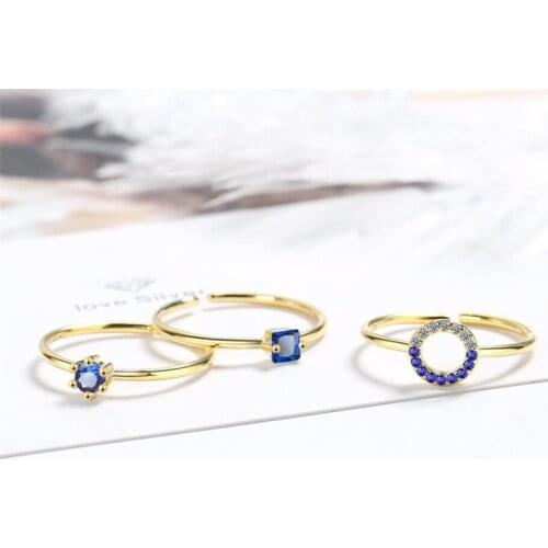 Sole Memory Golden Geometric Round Square Stars 925 Sterling Silver Female Resizable Opening Rings SRI591