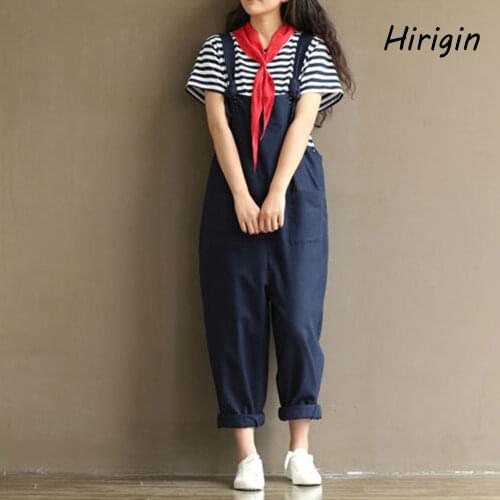 Women Casual Baggy Jumpsuit Bib Pants Ankle Length Loose Trousers Overalls For Women Harem Pants Jumpsuit Strap Belt Trousers