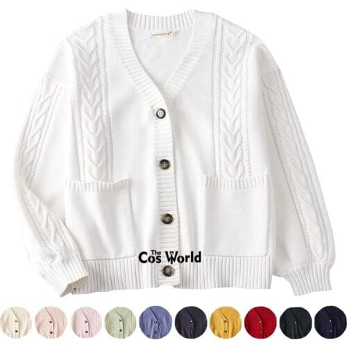 11 Colors Spring Winter Womens Girls Long Sleeve Knit Cardigan V Neck Sweaters Outwear For JK School Uniform Student Clothes