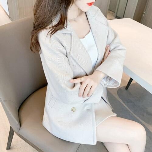 Lady Women Woolen Coat Blazers Western Clothes Woolen Mini Skirt Two-piece Suit 2020 Winter Retro Korean Coat Jackets Apricot