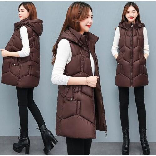 Autumn Winter Vest Women Waistcoat 2021 Female Sleeveless Jacket Hood Warm Long Vest Jacket Feminino Plus Size 4XL Outwear