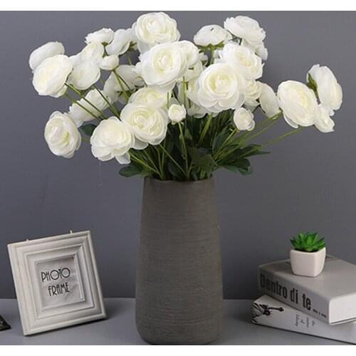 10 Pcs 57cm Silk 4-head Artificial Flower Dew Pearl Lotus Rose Home Party Wedding Decoration Artificial Flower