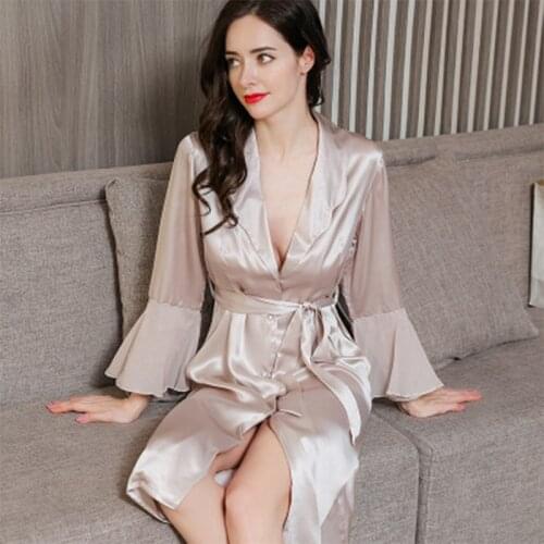 100 Silk Robe Women Long Nightgown Pajamas Sleepwear Nightwear Luxury Brand SATIN Pure Silk Womens Home clothes Girls