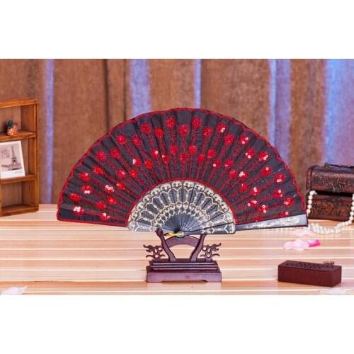 100 pieces/lot) New fashionable sequins peacock fan Handmade dance hand fans Dancing supplies Many colors available SN858