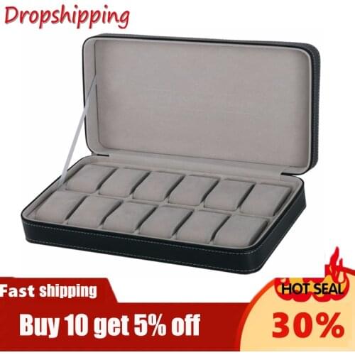 12 Grids Watch Box PU Leather Watch Organizer Watches Men Quartz Watches Organizer Box Jewelry Display Watch Holder Gift