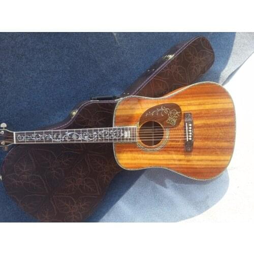 2018 New + Factory + koa acoustic guitar koa acoustic electric guitar round body classic acoustic guitar all koa wood guitar