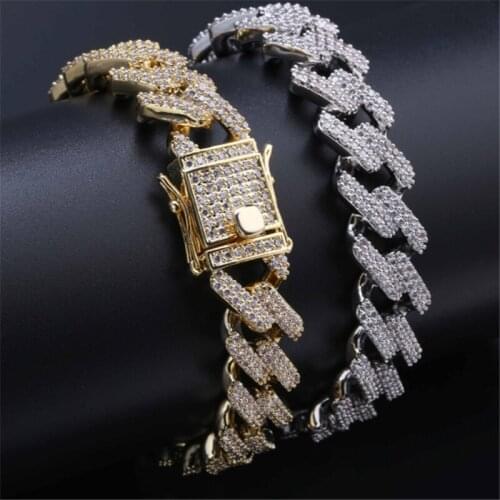 2019 Full Rhinestone Iced Out Men Hip hop Bling Cuban Bracelet Paved Rhinestones Chain Copper CZ Bracelets For Women Men Jewelry