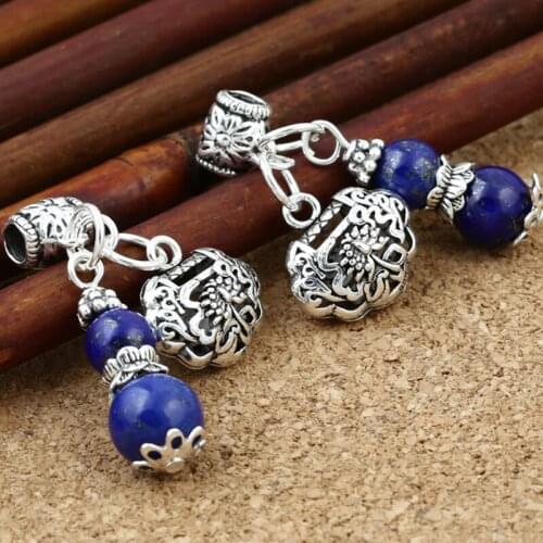 2021 Fashion Necklace S925 Sterling DIY Thai Silver Crystal Accessories Handmade Lapis Lazuli Small Gourd Bracelet Pendant