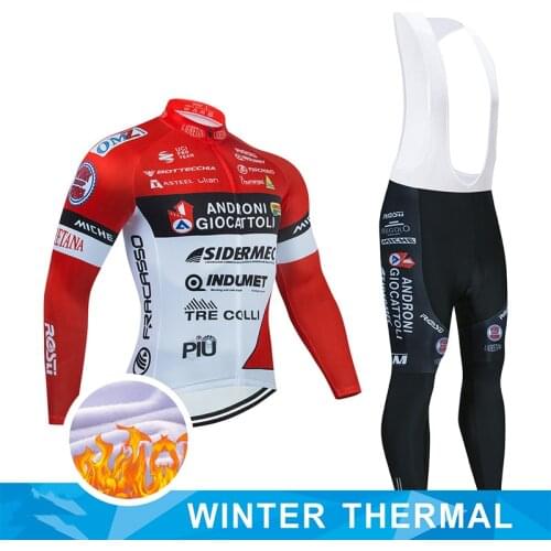 2021 Team Androni Winter Cycling Clothing 20D Gel Pants Set MTB Bike Jersey Thermal Fleece Bicycle Clothes Mens Cycling Wear