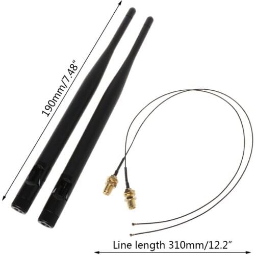 2021 New 2x 6dBi M.2 IPEX MHF4 U.fl Cable to RP-SMA Wifi Antenna Signal Cable Set for intel AC 9260 9560 8265 8260 7265 7260