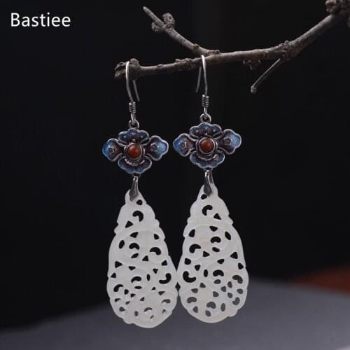 Bastiee Cloisonne Enamel Earings Fashion Jewelry 925 Sterling Silver Earrings Gifts For Women Drop Earrings Vintage Jade Silver