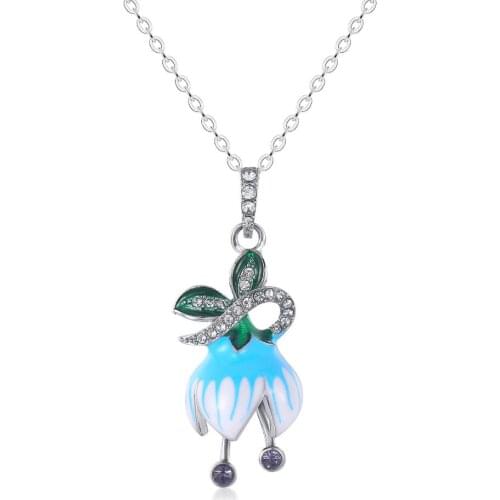 Bohemia Elegant Stamen Flower Pendant Necklace for Women Handmade Blue Enamel Choker Short Chain Wedding Party Jewelry Gift