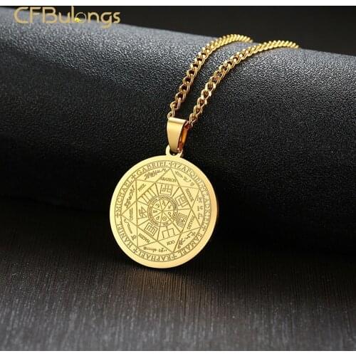 CFBulongs Mysterious Solomon Amulet Men Pendant Necklace Stainless Steel Seven Archangels Totem Necklace Kabbalah Jewelry
