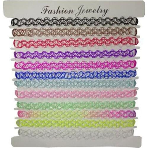 JUCHAO Choker Tattoo Necklace for Girls Gothic Chokers Necklaces for Women Elastic Hollow Punk Jewellery 12 pcs/Set